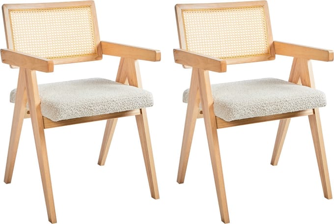 AVA - Eetkamerstoelen set van 2 - Lichtbruin/Lichtbeige - Rubberhout
