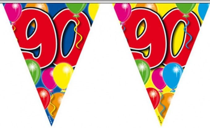 Folat Leeftijd vlaggenlijn - 2x - 90 jaar - 10 meter - verjaardag feest versiering - vlaggetjes