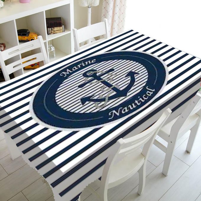 Blauwe En Witte Strepen Luxe Keuken Bruiloftsdecoratie Salontafel Tafelkleed Waterdicht Tafelkleed Nappe De Table 70-70cm
