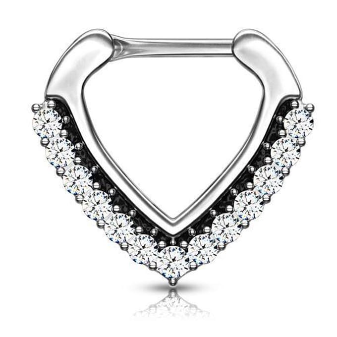 Piercing PVD high quality V-shape gemmed 1.2x8 - zilver - LMPiercings
