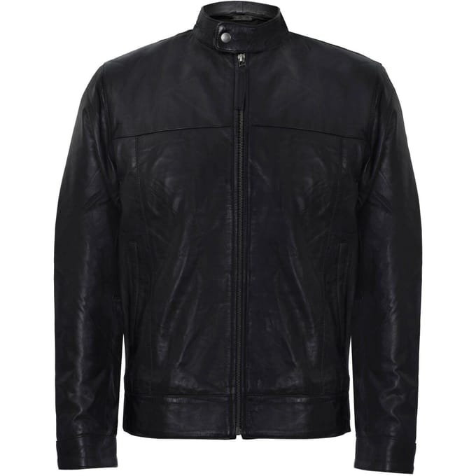 Leren bikerjack met mandarijnkraag