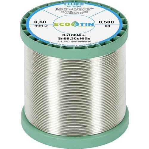 Felder ISO-Core Clear Sn100Ni+ Soldeertin Spoel Sn99,25Cu0,7Ni0,05 0.500 kg 0.5 mm