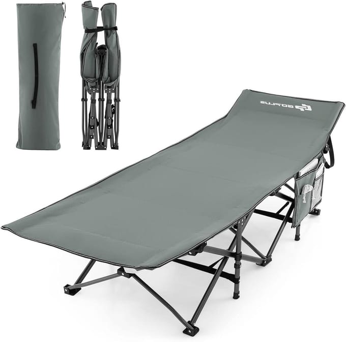 Veldbed Inklapbaar - Campingbed Opvouwbaar - Buiten Ontspannen - Extra Stabiel Frame - 190 x 70 cm - Grijs