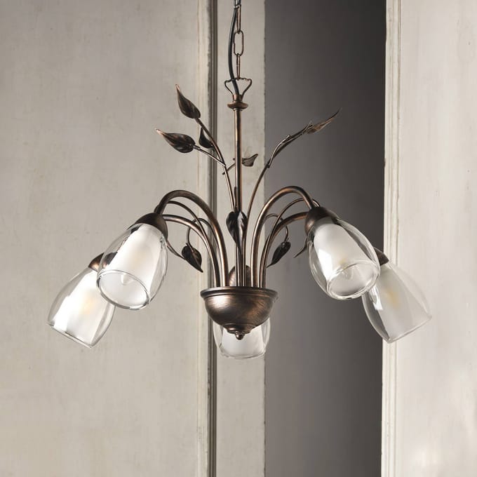 ONLI Hanglamp Liliana, 5-lamps, zwart, roségoud, metaal