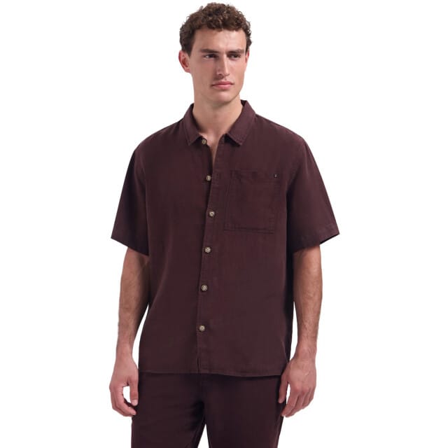 No Excess Shirt short sleeve with linen, garm dark brown