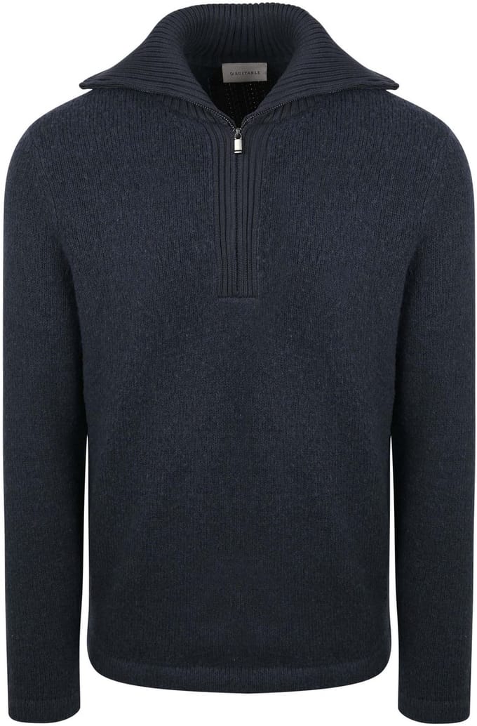 Suitable Deep Zip Pullover Boiled Wool Donkerblauw (navy) - Maat M - Heren - Schipperstrui - Schipperstrui met rits - Volwassen mannen