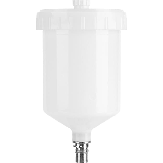 Plastic beker met luchtzwaartekrachtverfpot, schroefdraadaansluiting voor spuitpistool, capaciteit 600 ml white