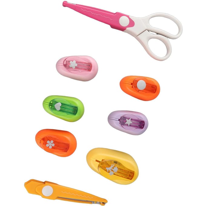 Pons Craft Set Meerdere Vormen Craft Gatpons en Schaar voor Scrapbooking Knutselen pink
