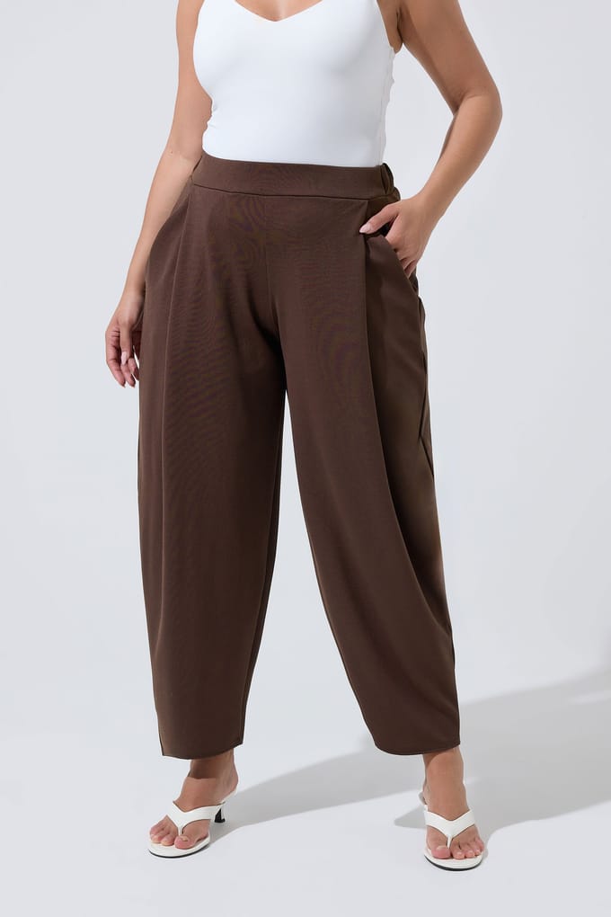 Limited Collection Chocoladebruine Geplooide Barrel Legbroek Size 54-56