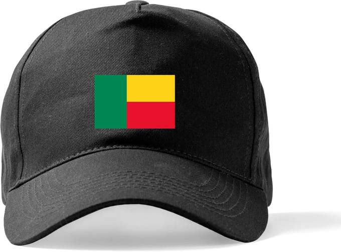 Zwarte Pet Beechfield met Wereldvlaggen, land Benin klittenbandsluiting