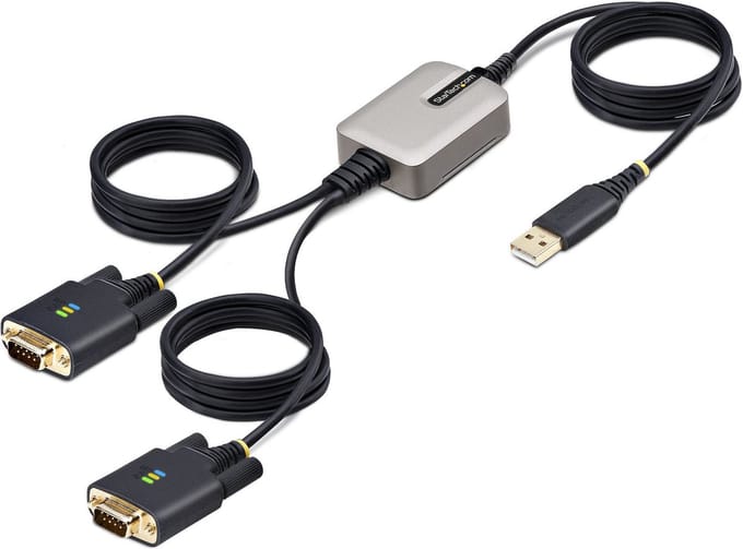 StarTech.com 2P6FFC-USB-SERIAL tussenstuk voor kabels USB-A 2 x DB-9 RS-232 Zwart, Grijs