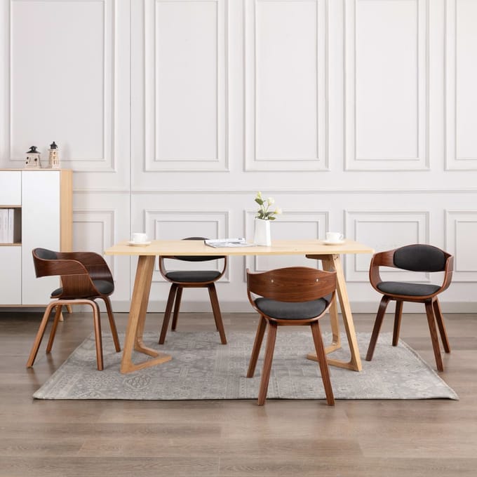vidaXL - Eetkamerstoelen - 6 - st - gebogen - hout - en - stof - grijs