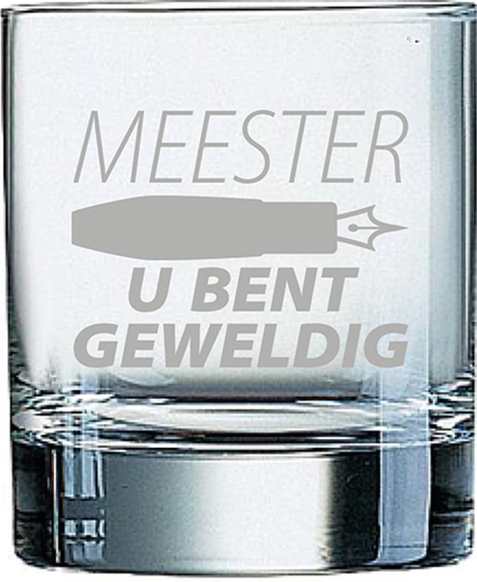 Gegraveerde Whiskeyglas 20cl Meester u bent geweldig