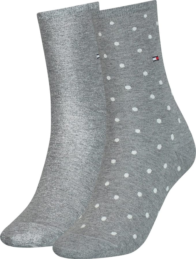 Tommy Hilfiger damessokken Dot (2-pack) - uni en gestipt katoen - grijs met wit