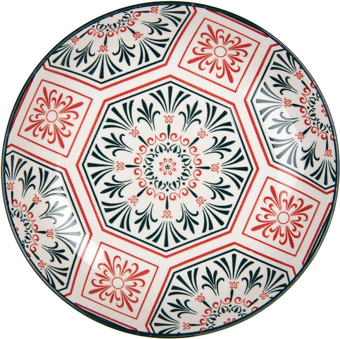 Clayre & Eef Ontbijtbord Ø 21x3 cm Wit Rood Keramiek
