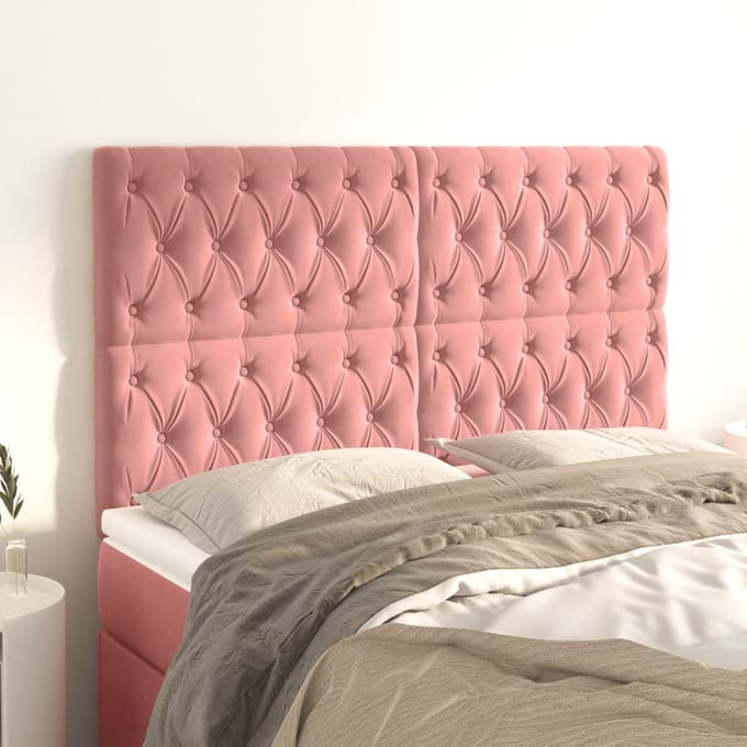 vidaXL - Hoofdbord - roze - 160x7x118/128 - cm - fluweel
