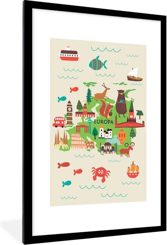 Wereldkaart Kinderen - Groen - Europa - Schoolplaat - Kinderkamer - 60x90 cm
