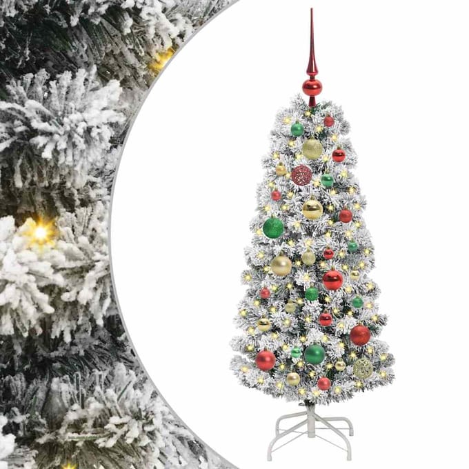 vidaXL - Kunstmatige - Hinged - Kerstboom - 150 - LED's - Groen - en - Wit - 120 - cm