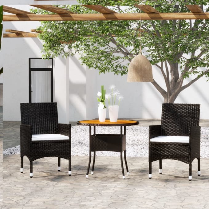 vidaXL - 3-delige - Tuinset - poly - rattan - zwart
