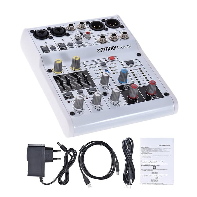 AM4R 6-kanaals digitale audiomixer mengpaneel ingebouwde 48V fantoomvoeding ondersteuning gevoed door 5V US Plug 8way