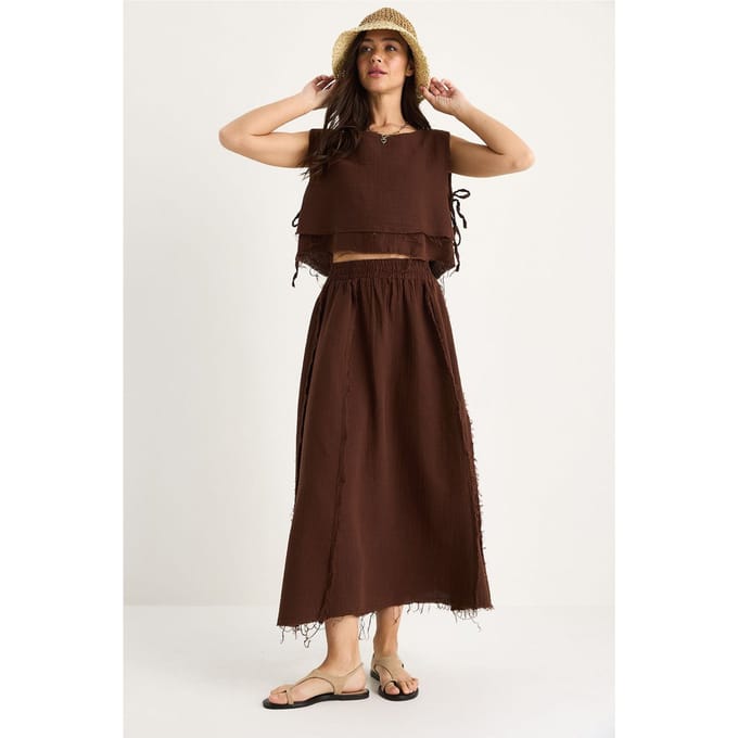 Textuur Blouse & Rok Muslin Stof Twee-Delige Set
