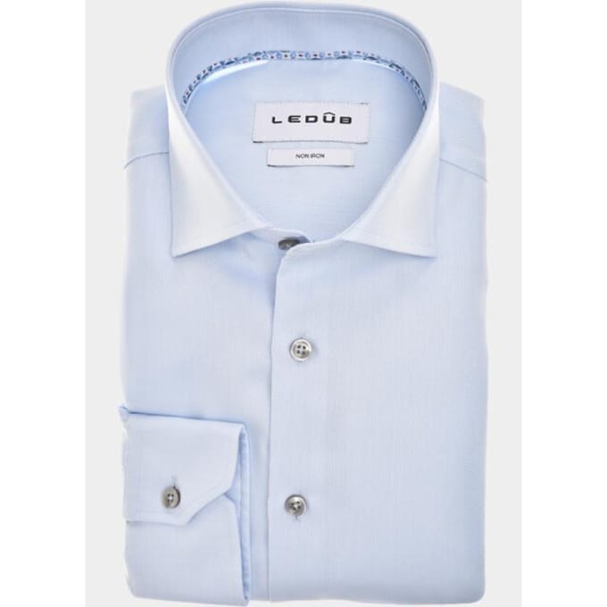 Overhemd Ledub lichtblauw Modern Fit katoen effen wide spread