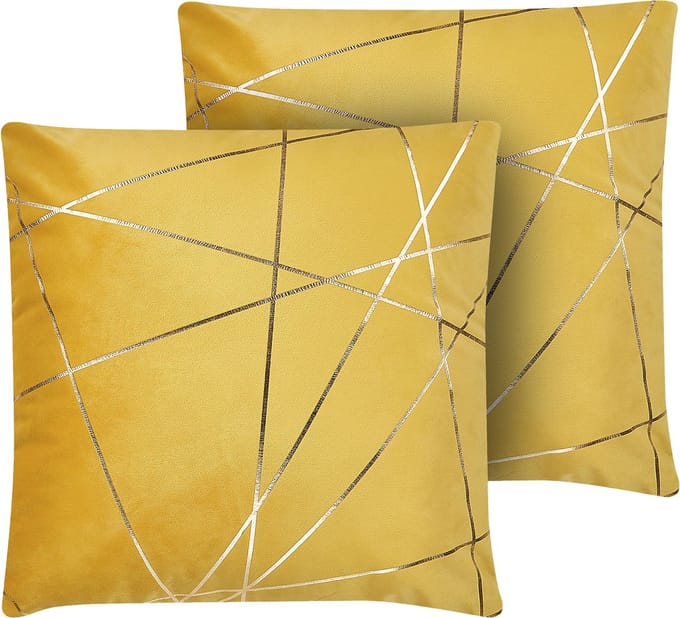 PINUS - Sierkussen set van 2 - Geel - 45 x 45 cm - Fluweel