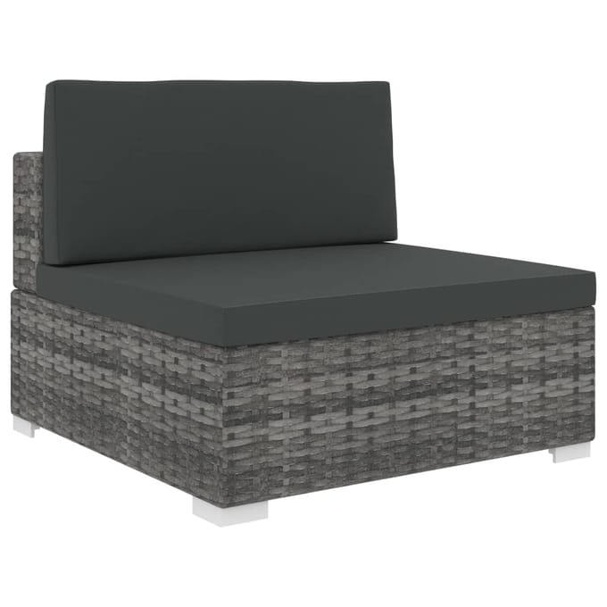 vidaXL - Middenbank - 1 - st - met - kussens - poly - rattan - grijs