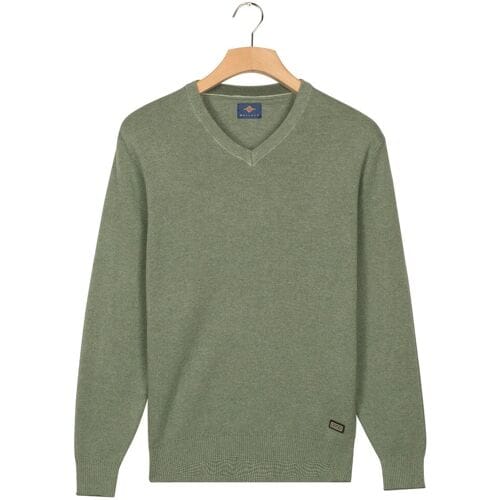 Baileys Trui V-Neck Cotton Allover Fine Texture Two-Tone Dark Forest / male