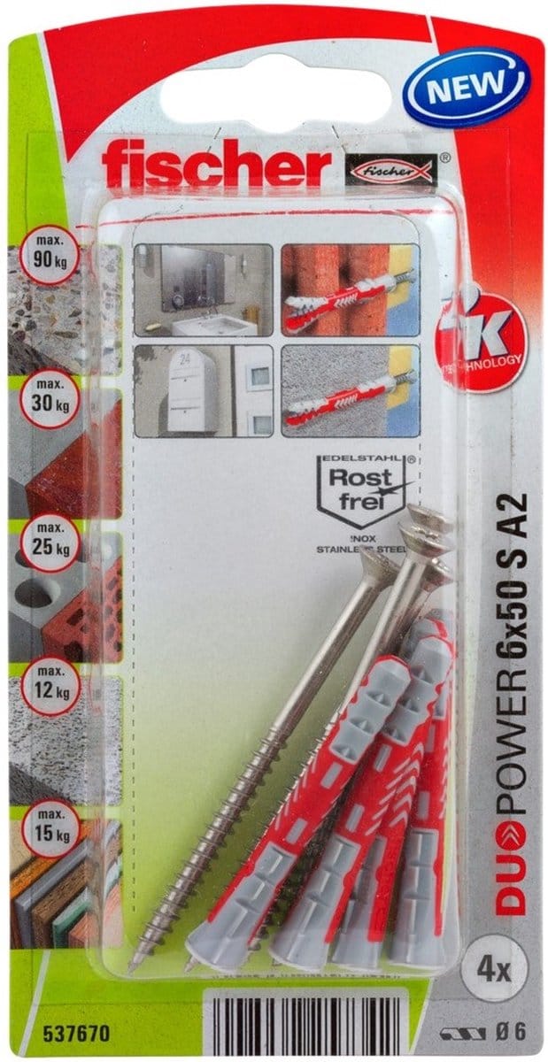 Fischer 537670 DuoPower 6 x 50 S A2 K NV Pluggenset 50 mm 6 mm 1 set(s)