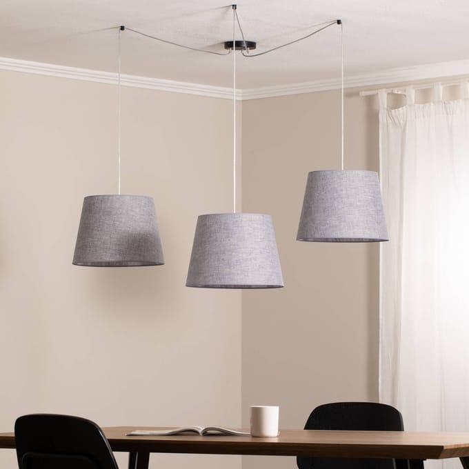 EMIBIG LIGHTING Ascot hanglamp, grijs, stof, 3-lamps, decentraal