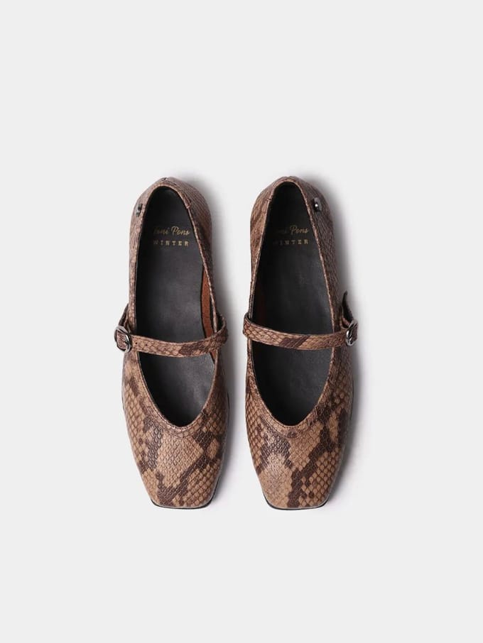 Dames Mary Janes van leer met slangenprint | MARIAN-PI