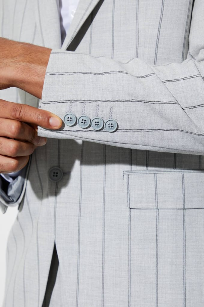 Slim Single Breasted Striped Suit Jacket | Light Grey | Size 48