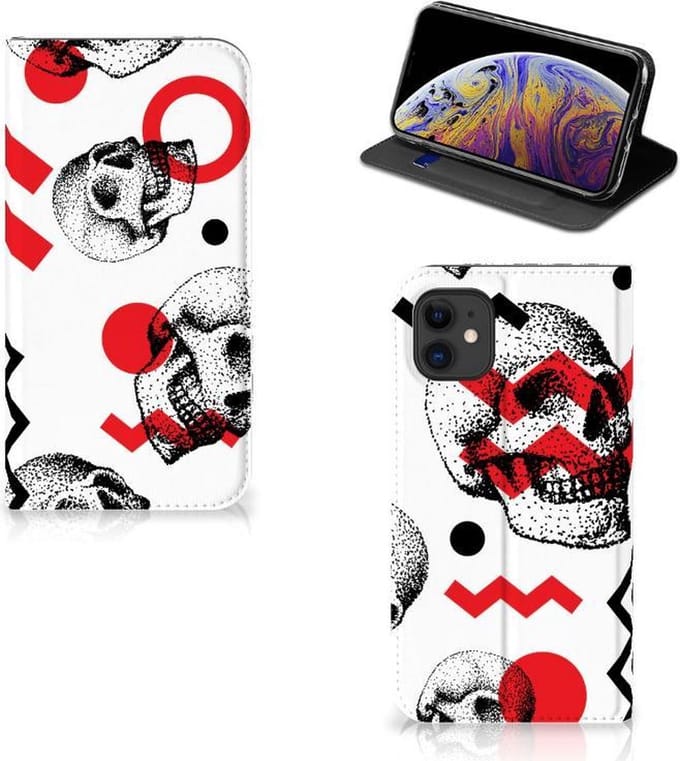 Mobiel BookCase Apple iPhone 11 Skull Red