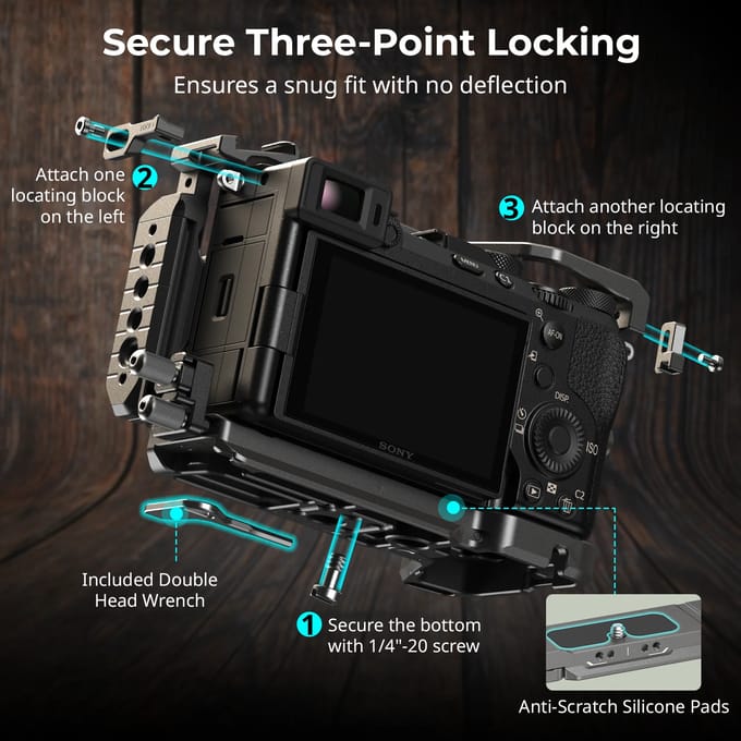 SmallRig "HawkLock" Quick Release Cage Kit voor Sony Alpha 7C II /7CR met siliconen handvat Kabelklem Quick Release Plate 5198