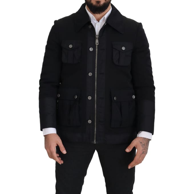 Dolce & Gabbana Zwarte Wollen Colbert Volledige Rits Herenjas