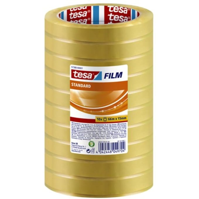 Plakband tesafilm® standaard 66mx15mm transparant 10 rollen