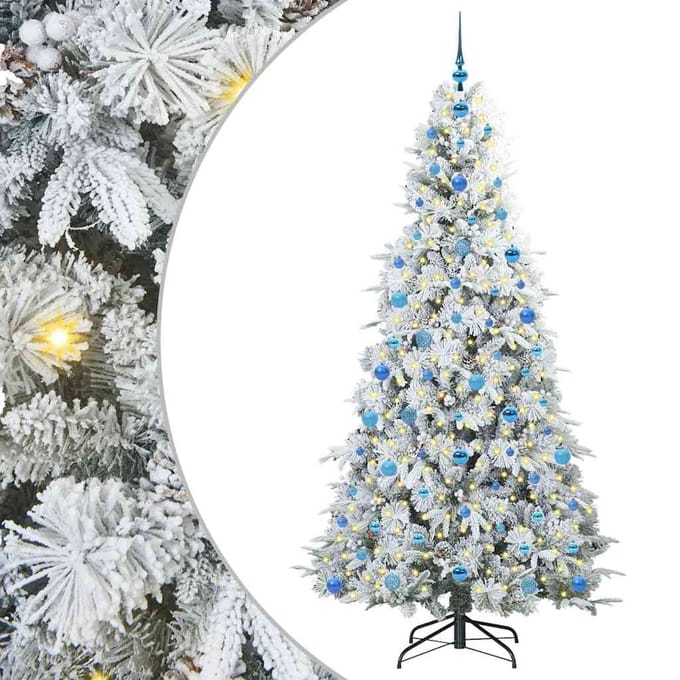 vidaXL - Kunstmatige - Hinged - Kerstboom - met - 300 - LED - Wit - 210 - cm - PE - en - PVC