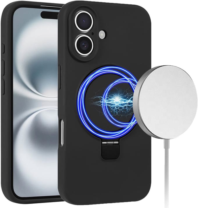 Hoesje geschikt voor iPhone 17 Hoesje Zwart - MagSafe Compatible - Solidenz Kickstand Case - Shockproof Backcover