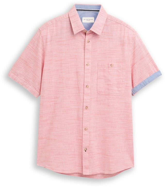 Tom Tailor - Regular fit katoenen overhemd met korte mouwen - Maat M - orange red horizontal stripe