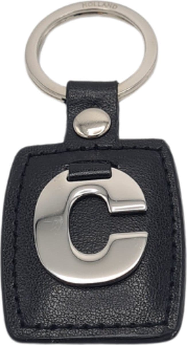 Sleutelhanger - Zilver/Zwart - Letter C - Kunstleer - Metaal