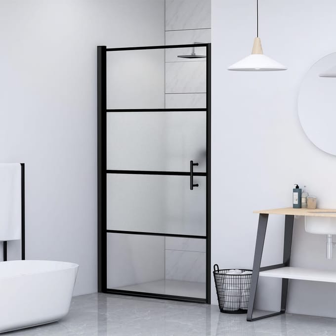 vidaXL - Douchedeur - halfmat - 81x195 - cm - gehard - glas - zwart