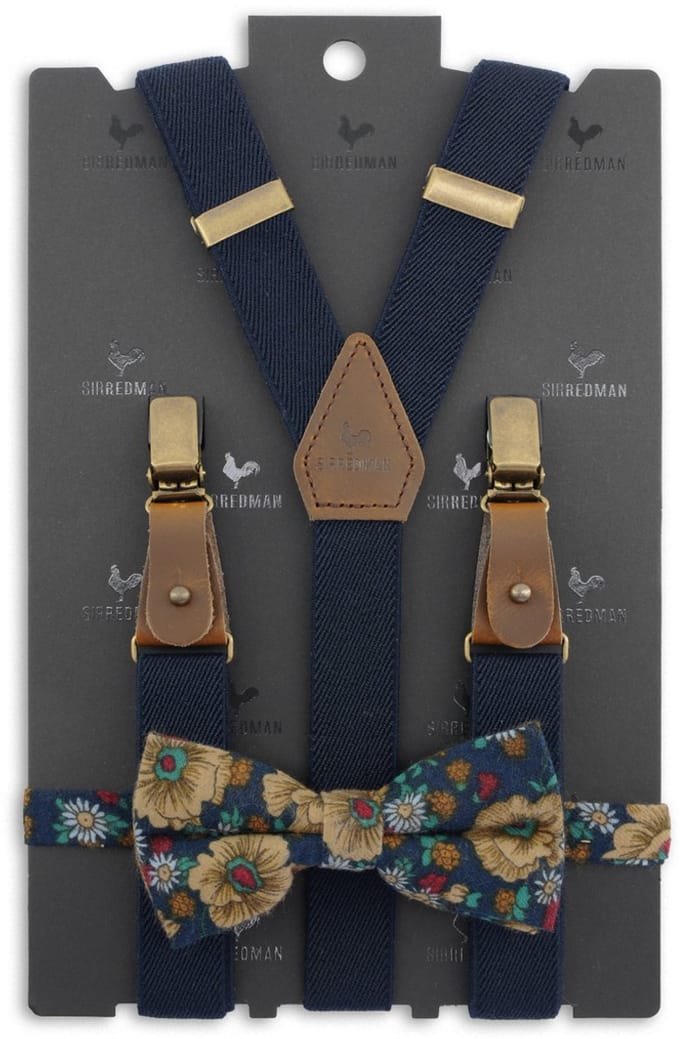 Sir Redman - Bretels met strik - bretels combi pack Retro Ranonkel blauw - blauw / beige / turquoise / rood