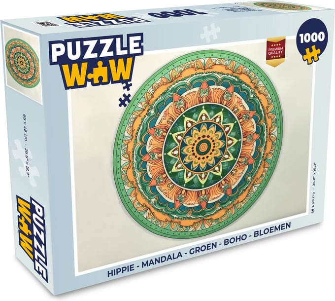 Puzzel Hippie - Mandala - Groen - Boho - Bloemen - Legpuzzel - Puzzel 1000 stukjes volwassenen