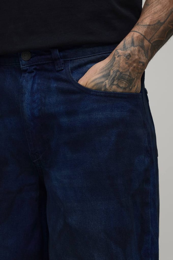 Tall Tie-dye Getinte Baggy Distressed Jeans | Dark Wash | Size 32