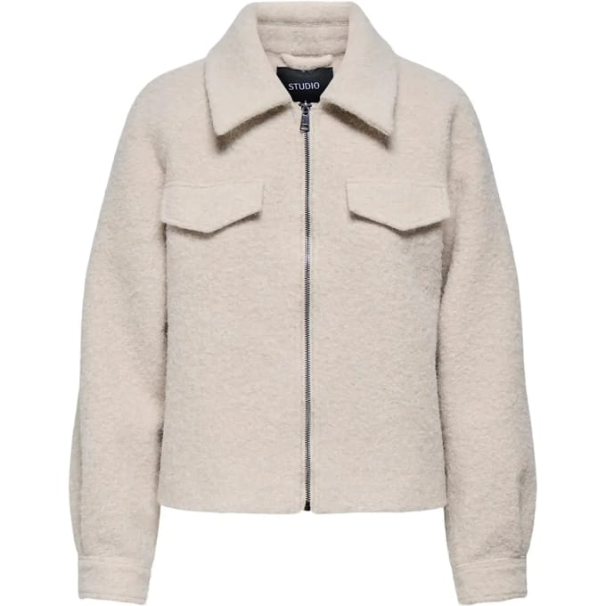 Only beige dames jas   Punt kraag   Regular fit   Structuur patroon   Ritssluiting   Lange mouw Beige M