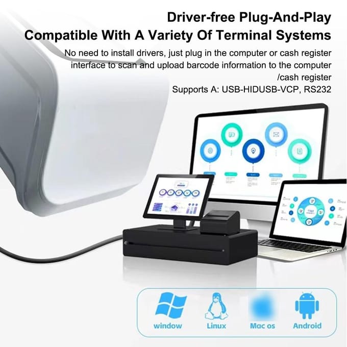 QR Desktop Barcode Scanner Mobiele Betalingscode Scanning Box AutoSensor USB Bedrade Barcodelezer wit