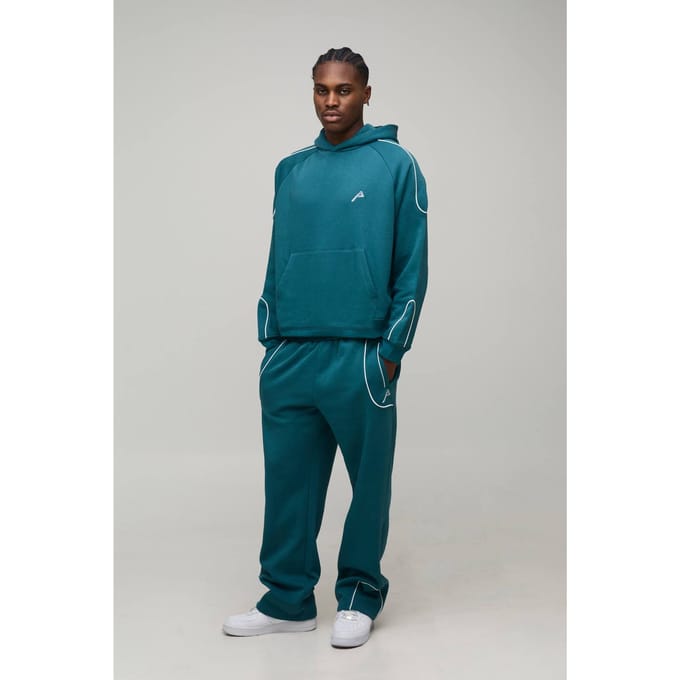 Oversized Boxy Hoodie met Pijpdetails & Baggy Joggingpak | Teal | Size Medium