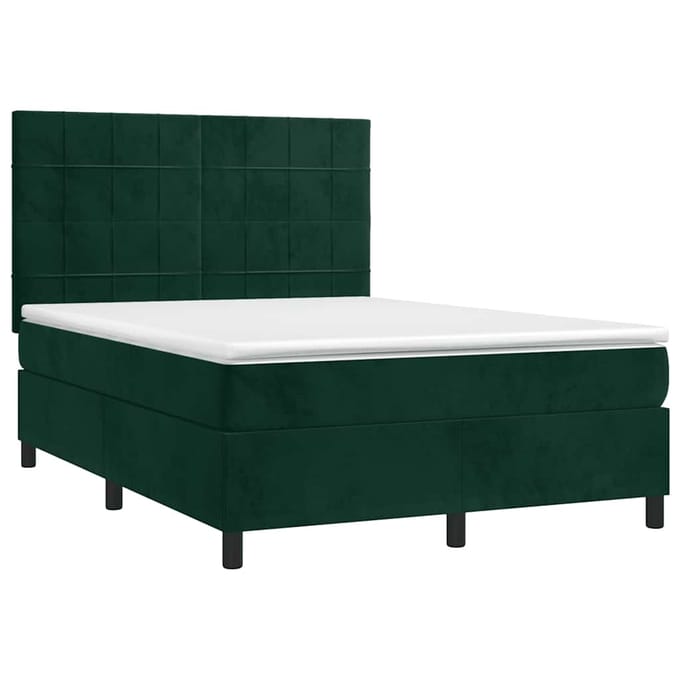 vidaXL - Boxspring - met - matras - en - LED - fluweel - donkergroen - 140x190 - cm
