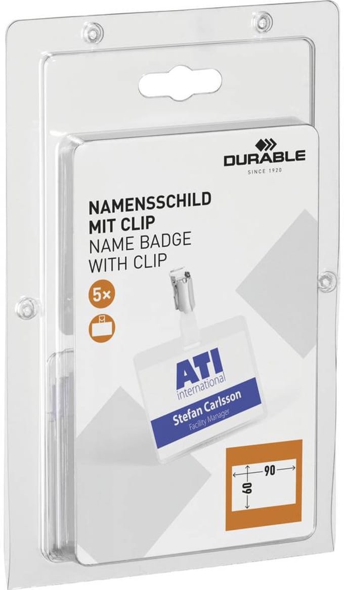 Durable 861219 Naamplaatje (b x h) 90 mm x 60 mm clip 5 stuk(s)